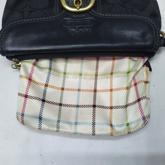 Coach Bleecker Black Canvas Leather Trim Signature Buckle Flap Closure Wristlet - Picture 14 of 16